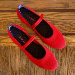 Rothy’s Limited Edition Square Toed Mary Janes in Flame Red